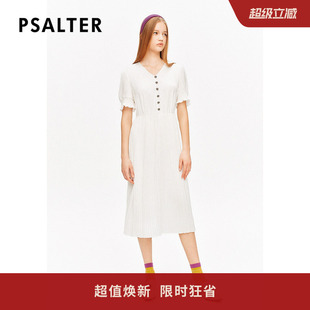 诗篇专选v领收腰压褶度假风雪纺裙连衣裙夏款 白月光系列