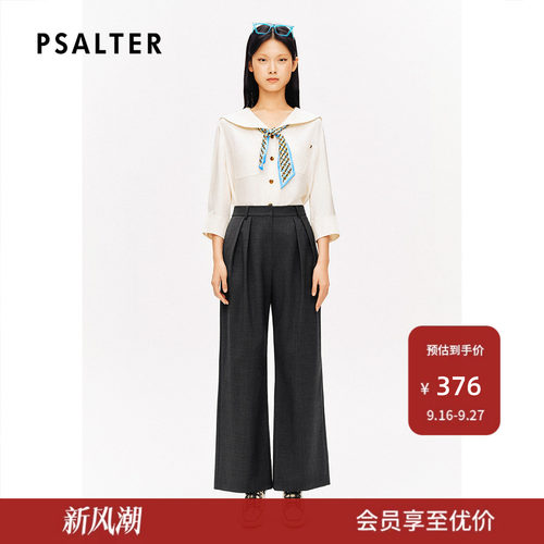 [智性学院风][醋酸]PSALTER诗篇复古海军领七分袖衬衫夏款