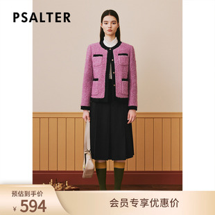 诗篇专选冬圆领甜美减龄学院小香风花纱羊毛外套