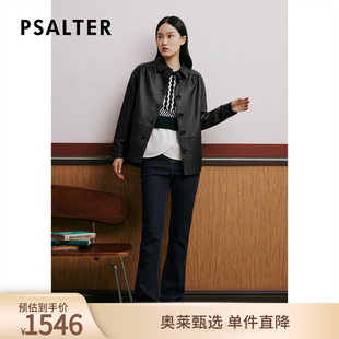 诗篇专选春宽松翻领简约百搭休闲羊皮夹克外套皮衣
