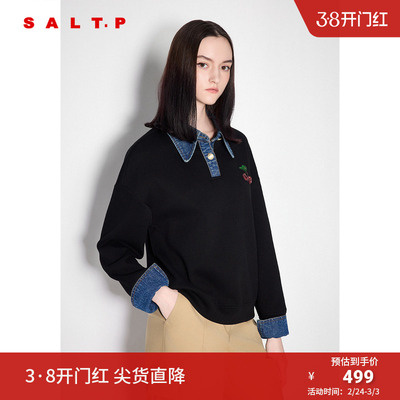 【透气珠地棉】SALT.P可颜新疆棉樱桃珠片刺绣牛仔针织衫秋