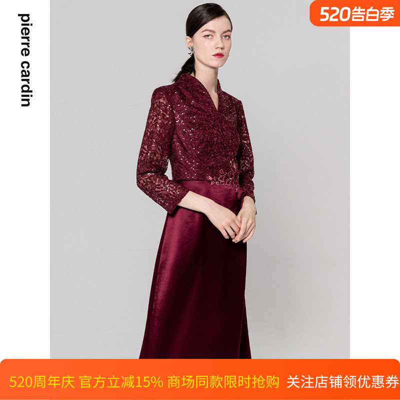 商场同款皮尔卡丹女装年秋季新款蕾丝小H摆礼服连衣裙