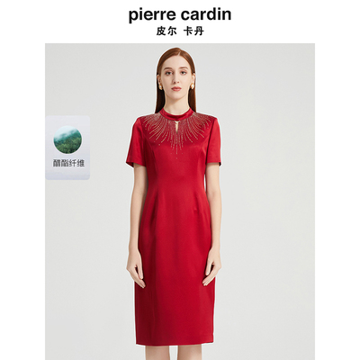 通勤淑女烫钻修身连衣裙