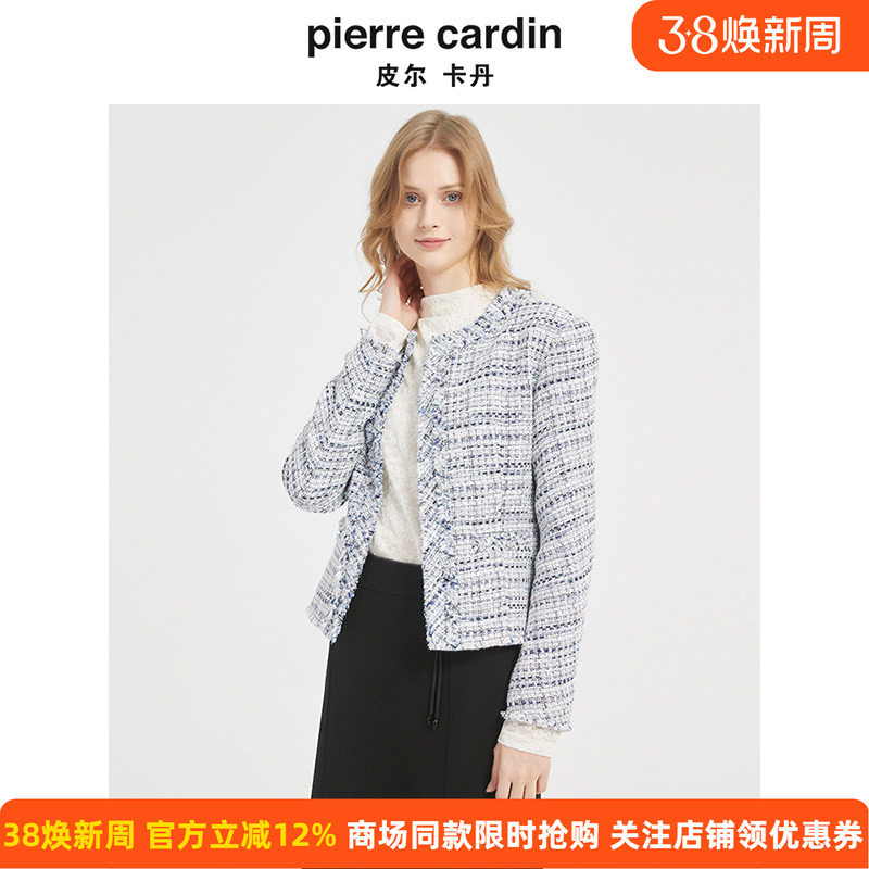 商场同款皮尔卡丹女装春季新款简约淑女修身小香风外套