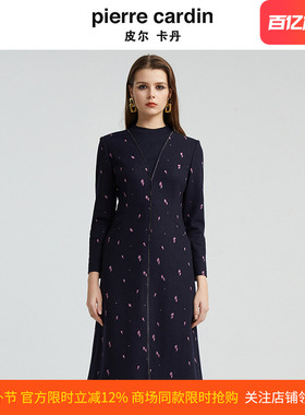 皮尔卡丹女通勤干练职业连衣裙秋冬中长款设计感裙子P4430E4912F3