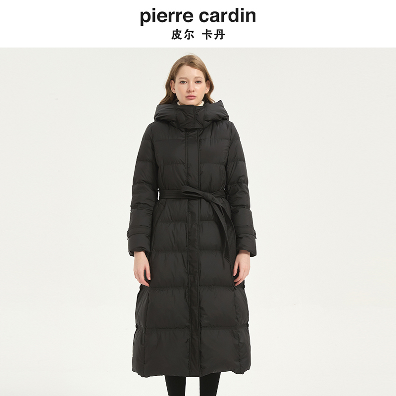 皮尔卡丹女装冬季新款中长款系带收腰连帽女士羽绒服CD54YL030B0