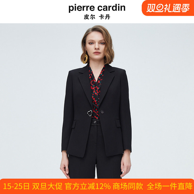 皮尔卡丹女装2025秋季新款黑色都市职场西服外套上衣P4117U4002B0