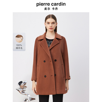 皮尔卡丹女装绵羊毛毛呢外套