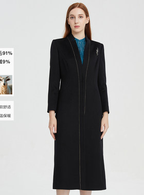 皮尔卡丹女装通勤金丝镶边大衣