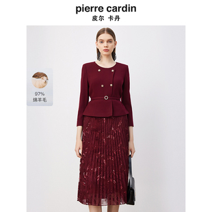 商场同款 连衣裙知性拼接蕾丝通勤假两件连衣裙 皮尔卡丹女装