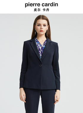 皮尔卡丹女装秋季新款藏蓝色一粒扣时尚西服外套上衣P4343U4996N0