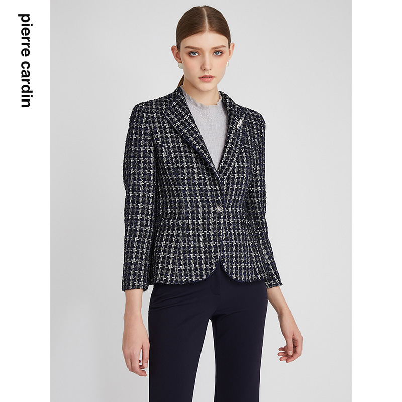 皮尔卡丹女装小香风长袖西服上衣