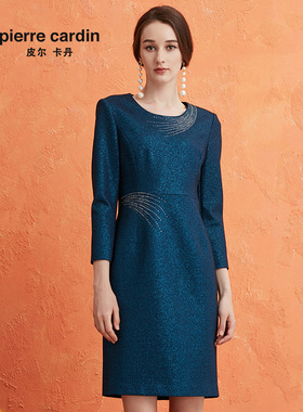 商场同款皮尔卡丹女装秋季新款轻奢端庄长袖连衣裙P0405DL02L0