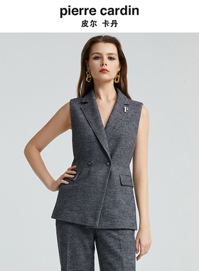 皮尔卡丹女装秋季新款羊毛简约廓形戗驳领西装风马甲P4437J4998H0