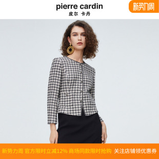 黑白格子拼接假两件连衣裙P4111E3859B3 新款 皮尔卡丹女装 25年秋季