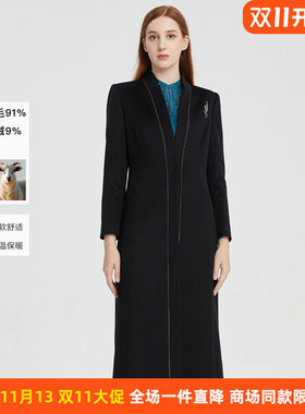 皮尔卡丹女装通勤金丝镶边大衣