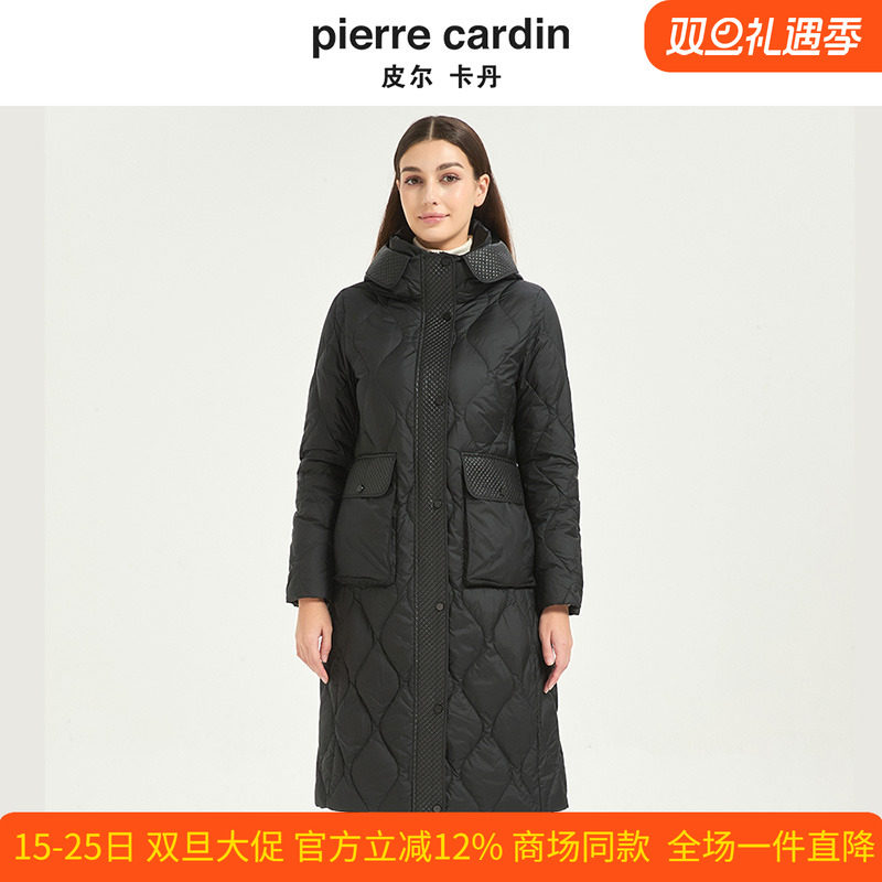 皮尔卡丹女冬季新款白鸭绒时尚个性连帽加厚保暖羽绒服CD54YH021