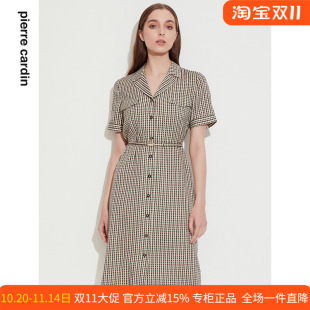 英伦复古格纹连衣裙P1223D1108K4 新款 皮尔卡丹女装 年夏季