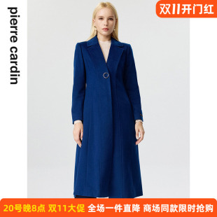 商场同款皮尔卡丹女装大衣简约端庄宝蓝色通勤中长款大衣