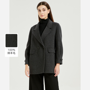 沉稳干练外套CD54CS016H0 经典 皮尔卡丹女冬新款 灰色羊毛大衣法式