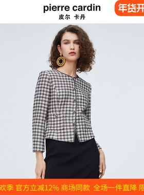 皮尔卡丹女装25年秋季新款黑白格子拼接假两件连衣裙P4111E3859B3