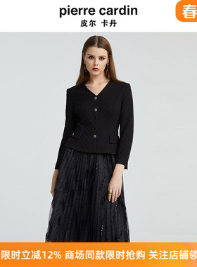 皮尔卡丹女装秋季新款V领黑色假两件长袖时尚连衣裙P4314E4980B0