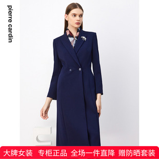 宽松女大衣 商场同款 皮尔卡丹女装 风衣春秋新款 蓝色西服领时尚