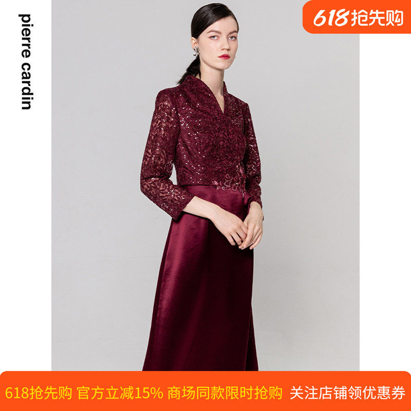 商场同款皮尔卡丹女装年秋季新款蕾丝小H摆礼服连衣裙