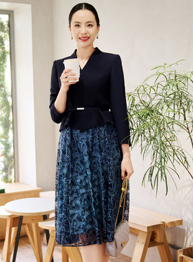 皮尔卡丹女26年春季新款蓝色时尚假两件A字裙连衣裙P51197E5071N0