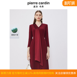 商场同款 连衣裙酒红色亮面凸显气质婚庆喜婆婆裙 皮尔卡丹女装