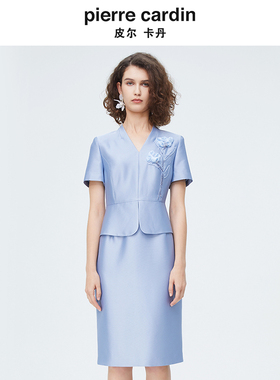 商场同款皮尔卡丹女装新款立体花式刺绣假两件连衣裙P4209D4130L0