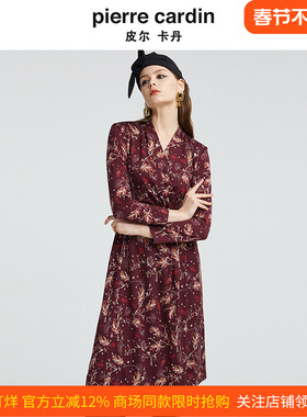 皮尔卡丹女装新款简约修身复古印花连衣裙-专柜正品P4428E4885T3