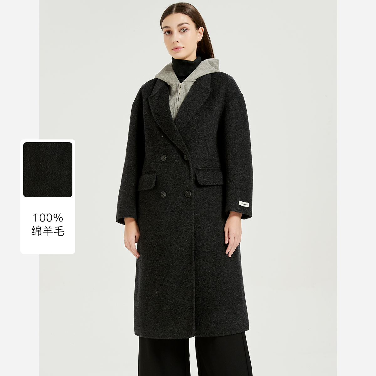 皮尔卡丹女装冬季新款毛呢大衣时尚个性二合一假两件CD54CL020H2