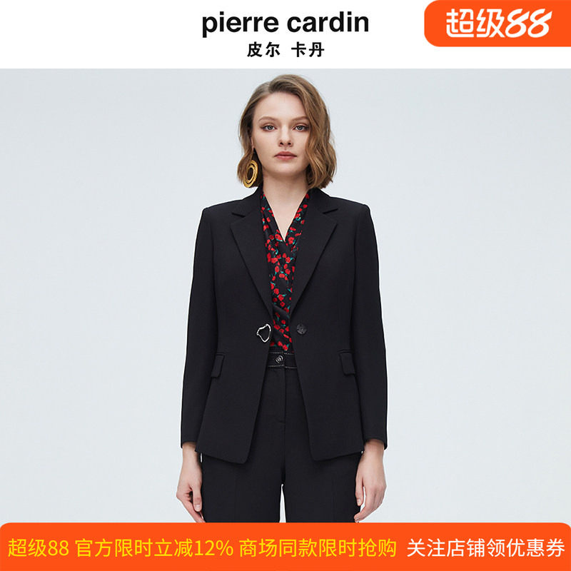 皮尔卡丹女装秋季新款黑色都市职场西服外套上衣P4117U4002B0