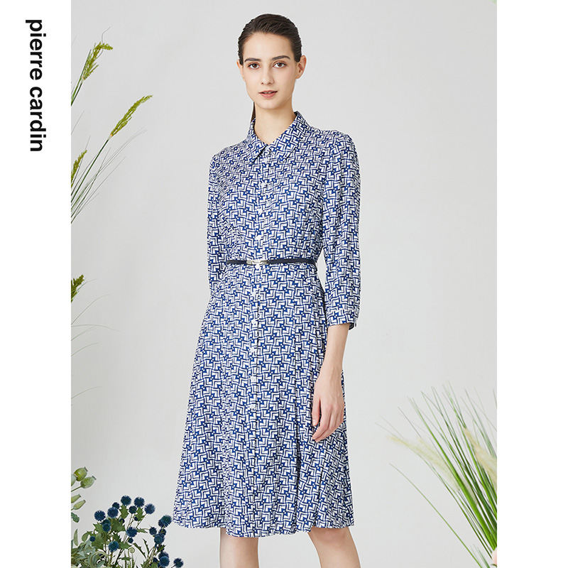 通勤淑女印花长袖连衣裙