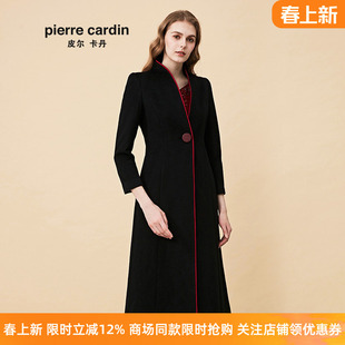 商场同款皮尔卡丹女装大衣黑色立领高级感羊绒呢子大衣外套