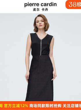 皮尔卡丹女装夏季新款黑色无袖V领透气舒适打底衬衫P4154A4003B0