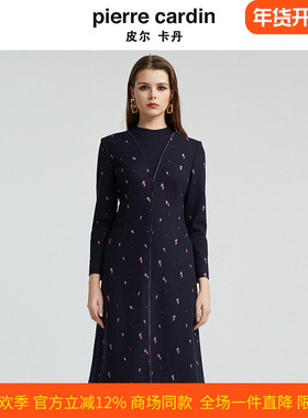 皮尔卡丹女通勤干练职业连衣裙秋冬中长款设计感裙子P4430E4912F3