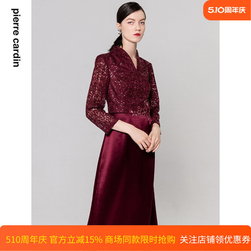 商场同款皮尔卡丹女装年秋季新款蕾丝小H摆礼服连衣裙