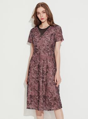 商场同款皮尔卡丹女装年夏季新款重工刺绣蕾丝连衣裙P1254D1072B0