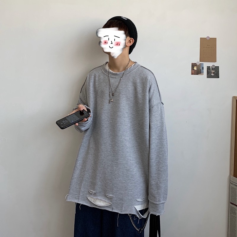 XZ216-WY37-P48 新男女圆领情侣破洞卫衣图片