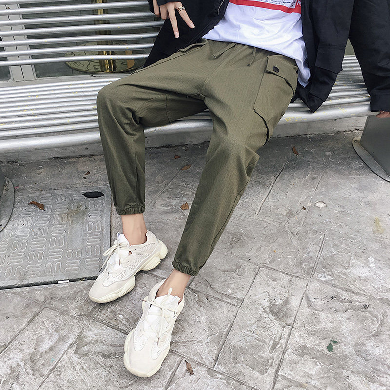 XZ216-K02-P55【M-5XL】男士休闲宽束脚裤大口袋刺绣卡其原A452,男装休闲裤,星座716