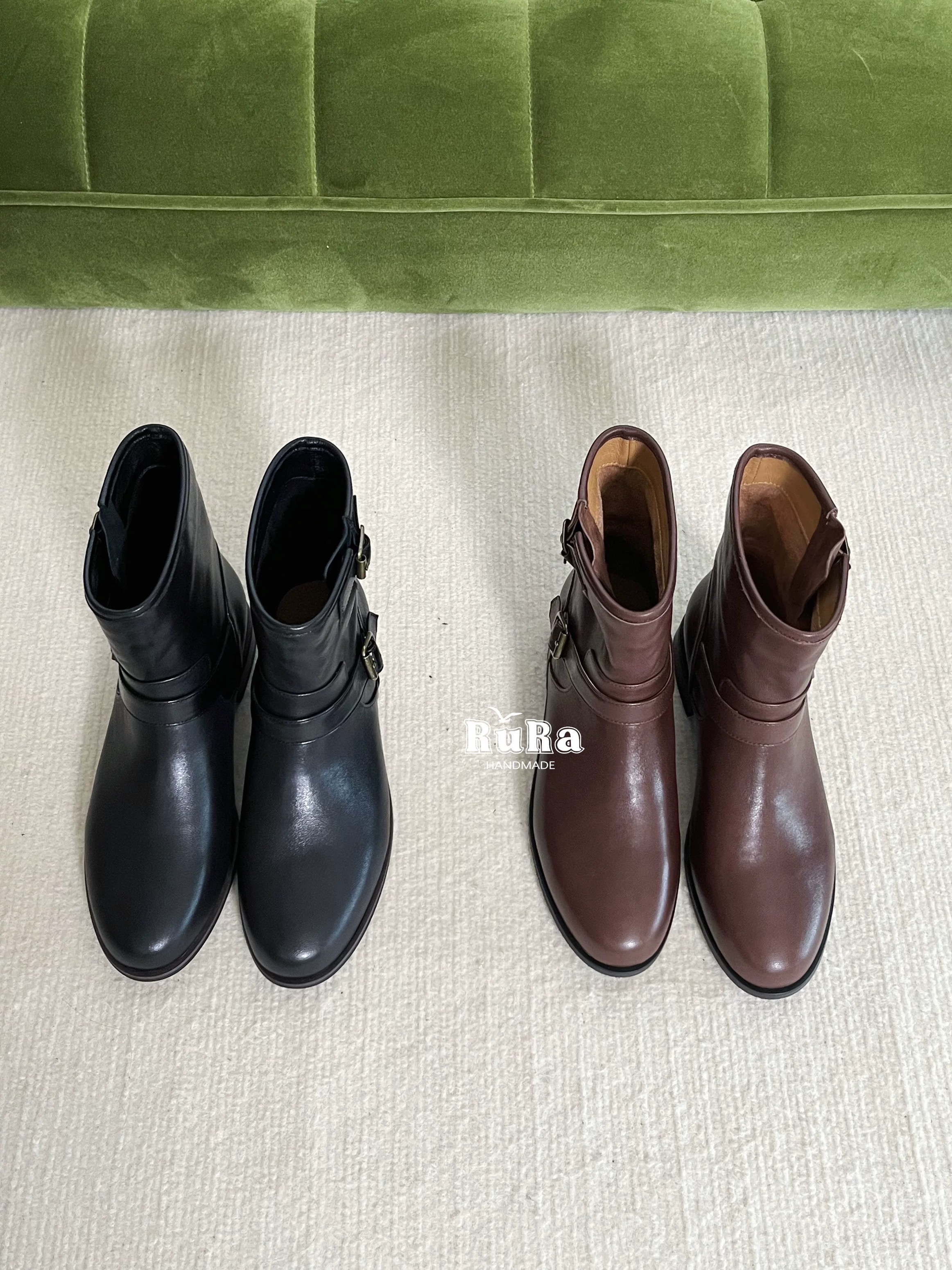 RURA法式复古小众设计西部牛仔靴女2025秋冬新款粗跟中筒靴瘦瘦靴