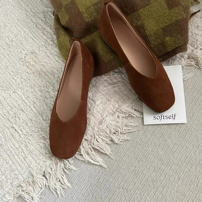 gelly法式复古方头浅口平底绒面磨砂晚晚风奶奶鞋新款芭蕾单鞋女