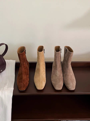 rura靴子女2024新款平底瘦瘦靴复古百搭裸靴踝靴马丁靴真皮短靴