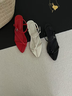 gelly法式尖头交叉一字带细跟凉鞋女2025气质露趾通勤罗马鞋女夏