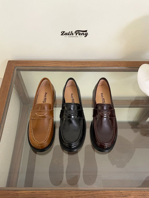 zachpeng2024秋季复古英伦小皮鞋女圆头乐福鞋一脚蹬软皮休闲单鞋