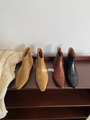 zachpeng法式复古小众设计西部牛仔靴女2025年新款尖头低筒靴踝靴