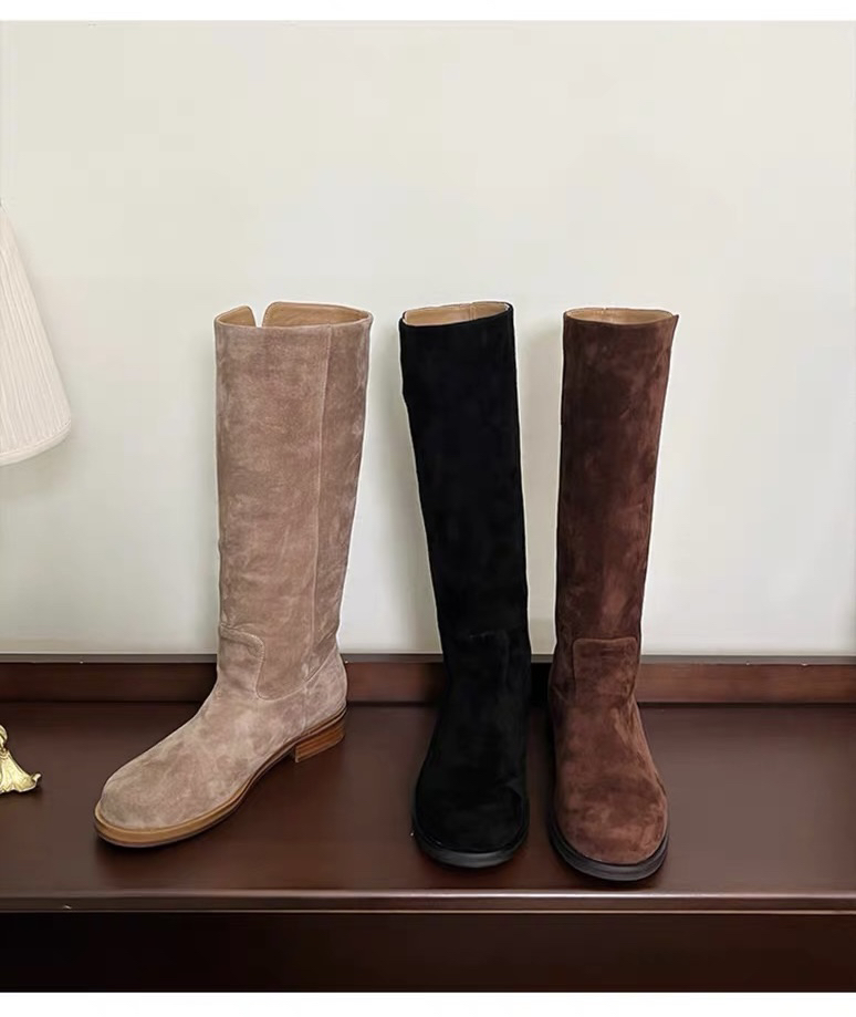 rura高靴不过膝长靴女2024年秋冬磨砂长筒靴低跟复古高筒靴骑士靴