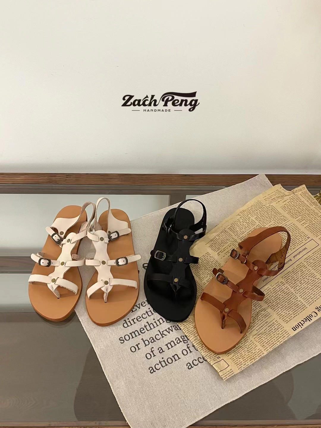 zachpeng凉鞋女平底新款夏波西米亚文艺复古鞋子真皮绑带罗马百搭 - 实物图